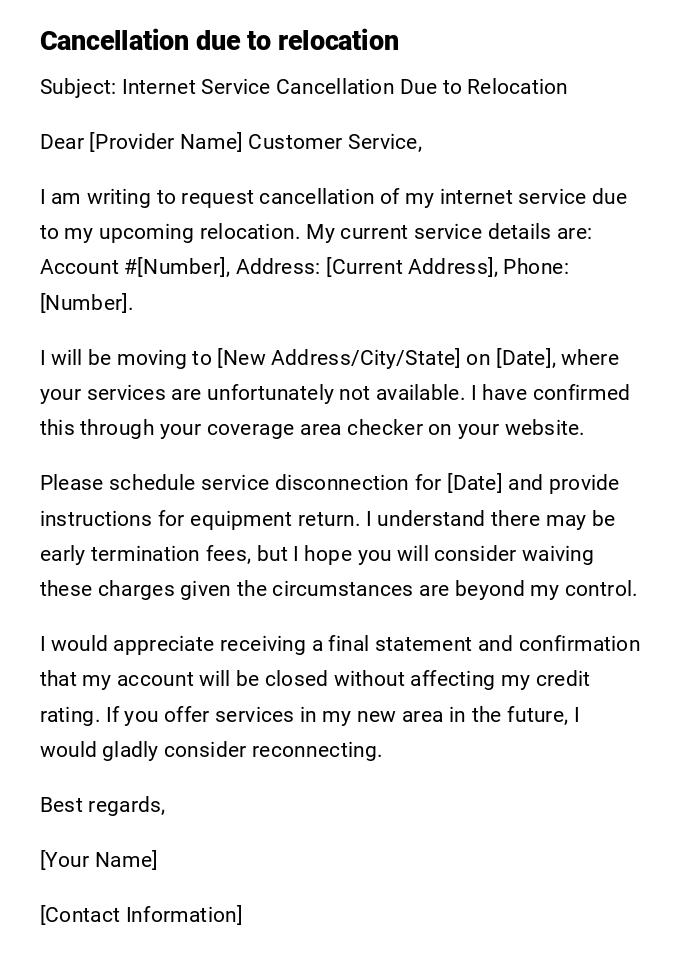 Cancellation due to relocation