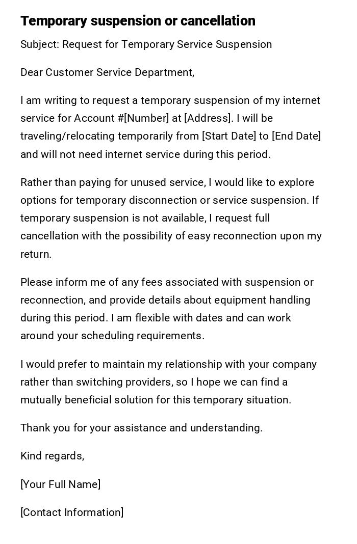 Temporary suspension or cancellation