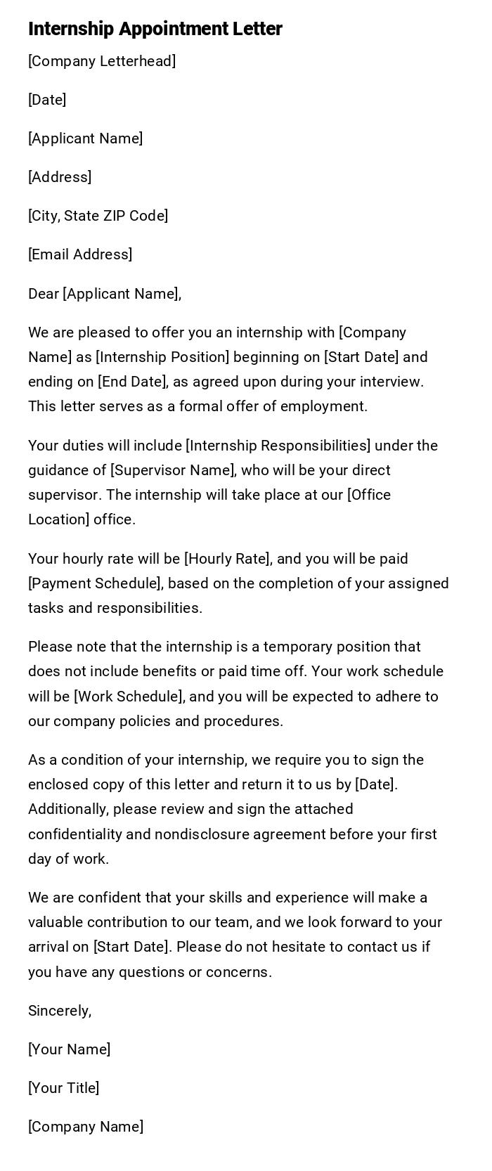 Internship Appointment Letter