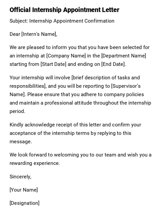 Official Internship Appointment Letter
