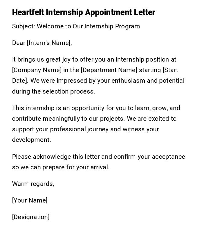 Heartfelt Internship Appointment Letter