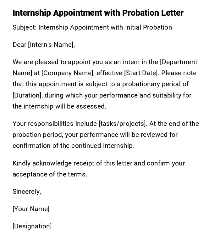 Internship Appointment with Probation Letter