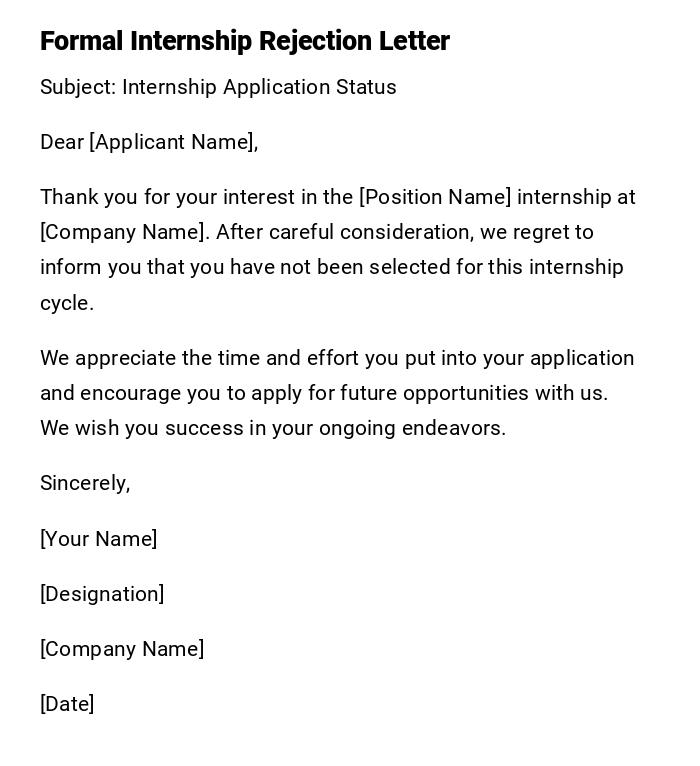 Formal Internship Rejection Letter
