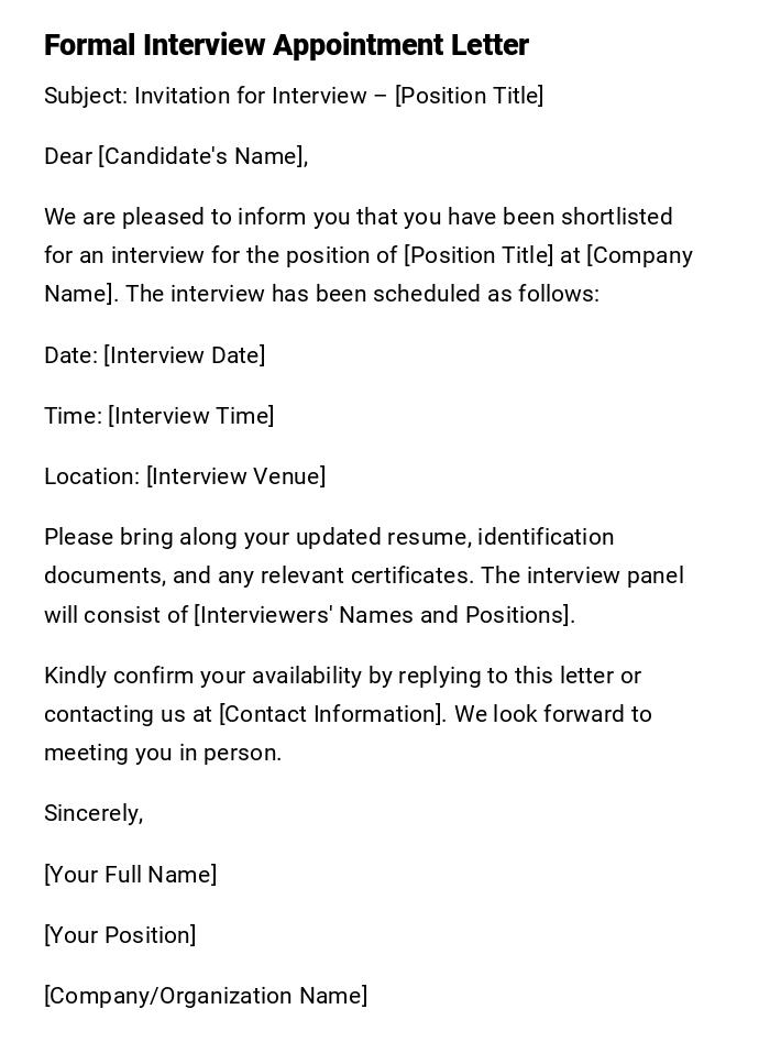 Formal Interview Appointment Letter