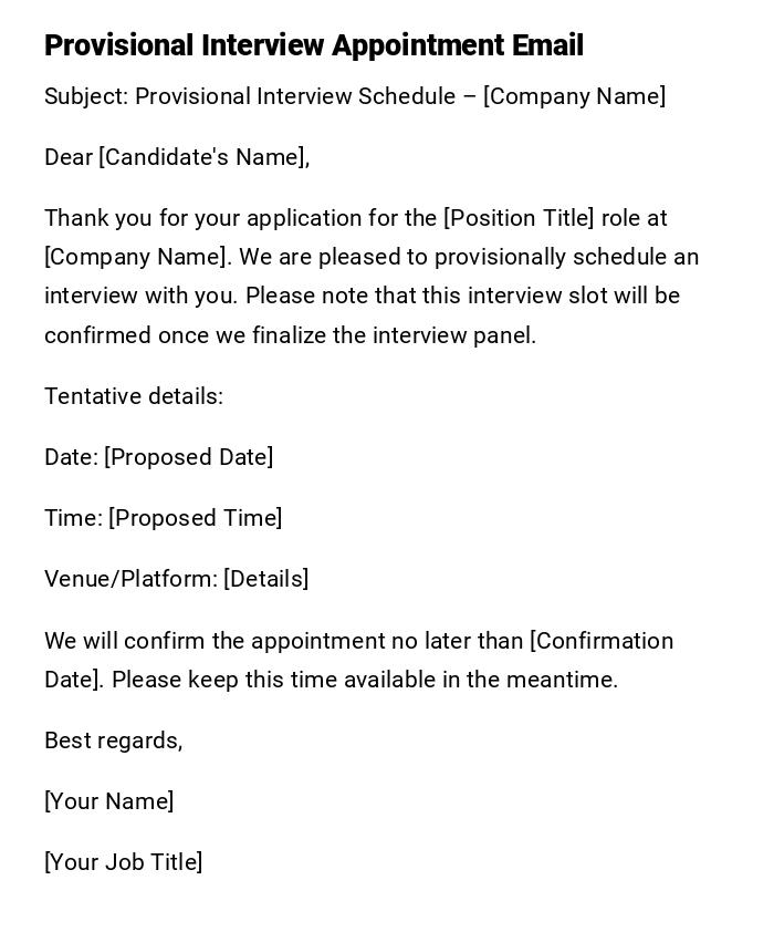 Provisional Interview Appointment Email