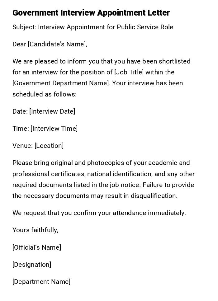 Government Interview Appointment Letter