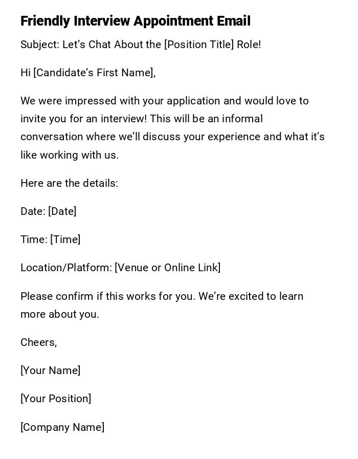 Friendly Interview Appointment Email