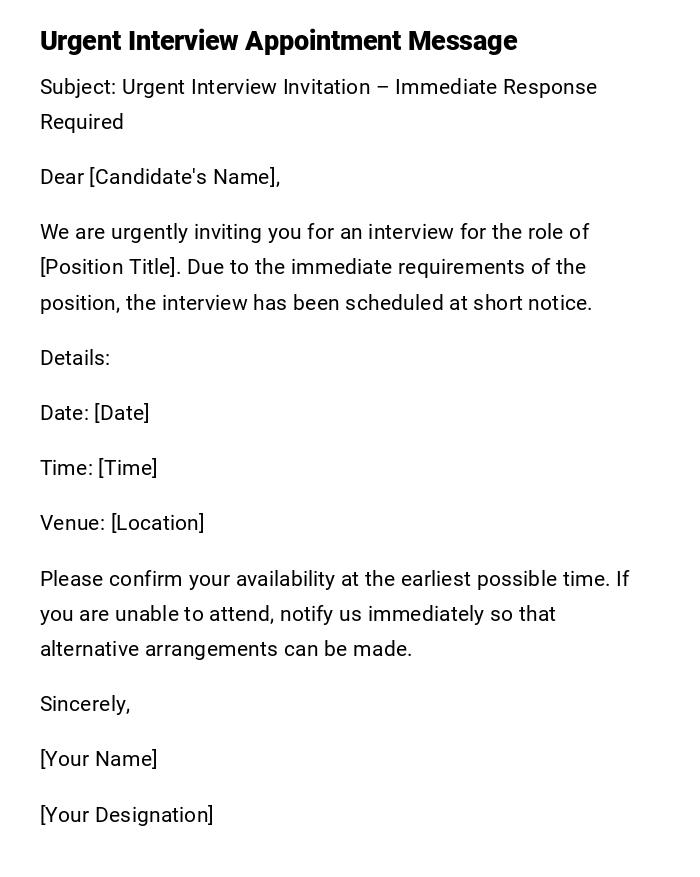 Urgent Interview Appointment Message