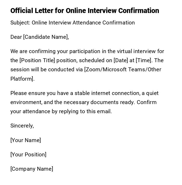 Official Letter for Online Interview Confirmation
