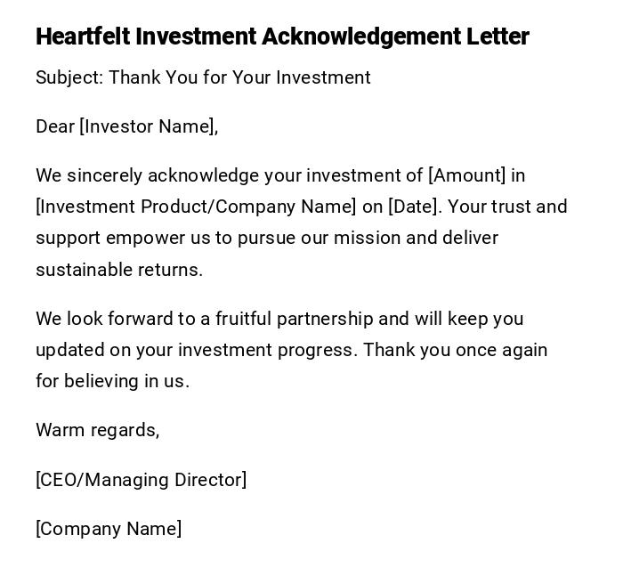 Heartfelt Investment Acknowledgement Letter Heartfelt Investment Acknowledgement Letter
