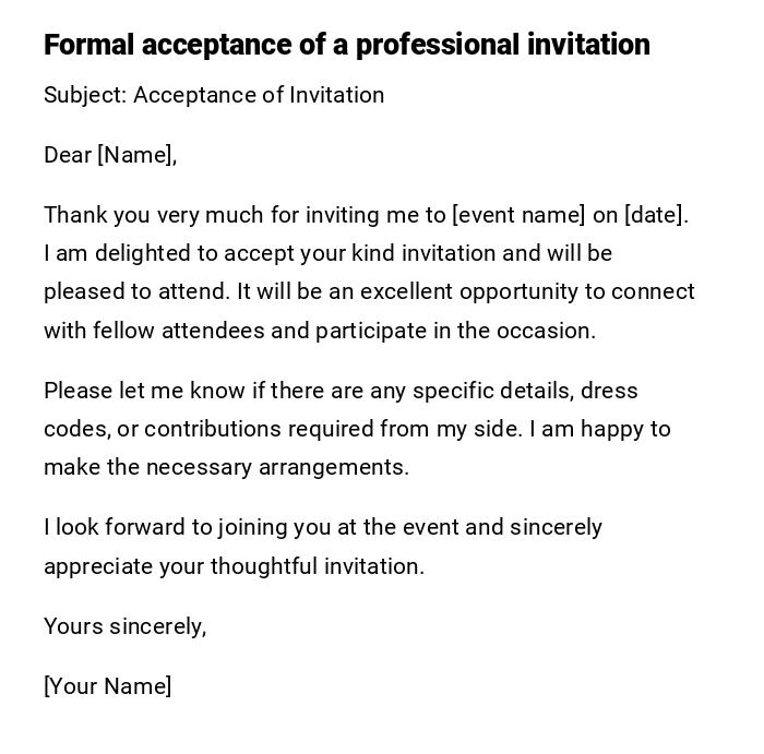 Formal acceptance of a professional invitation