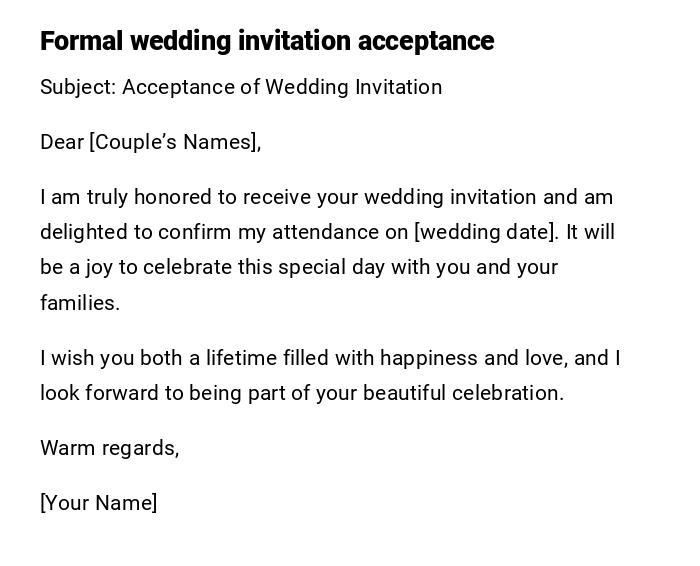 Formal wedding invitation acceptance
