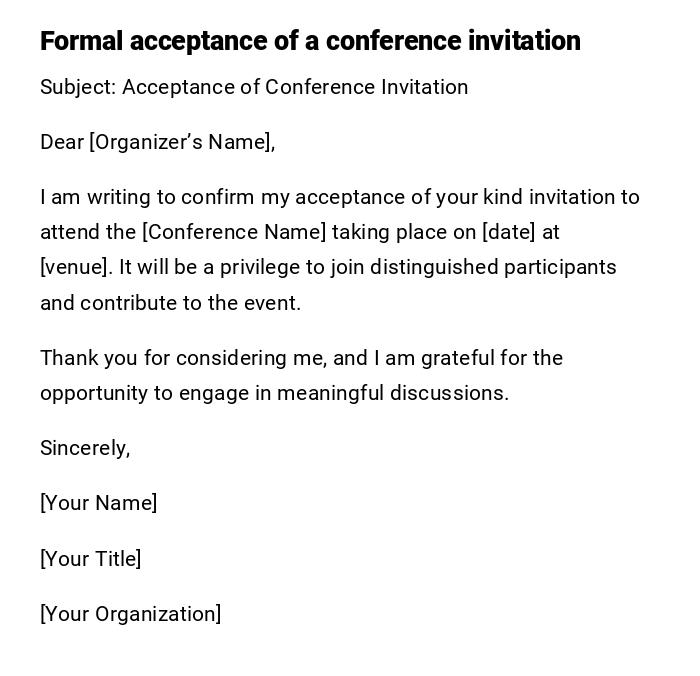 Formal acceptance of a conference invitation