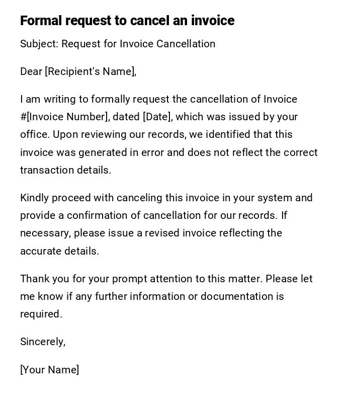 Formal request to cancel an invoice