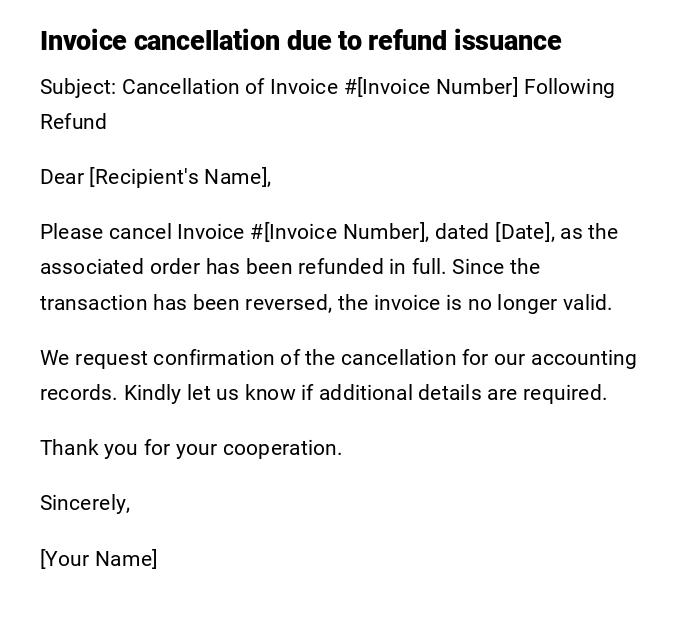 Invoice cancellation due to refund issuance