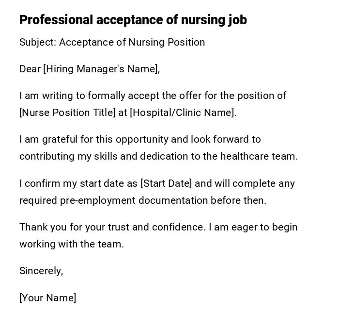 Professional acceptance of nursing job