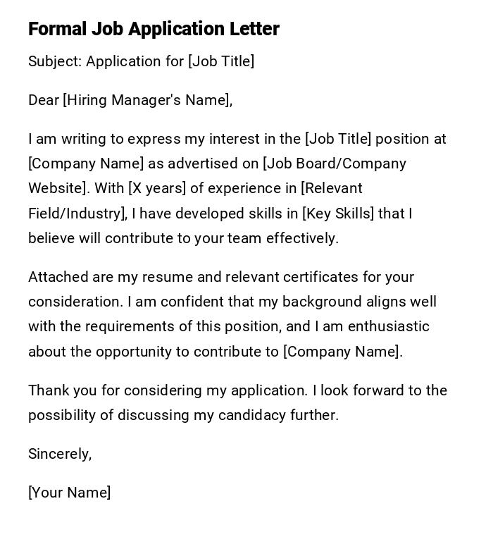 Formal Job Application Letter