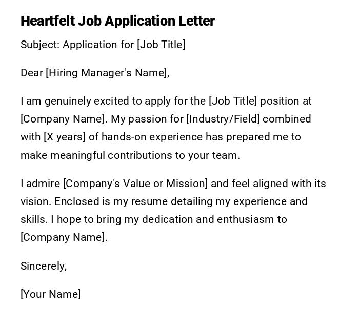 Heartfelt Job Application Letter