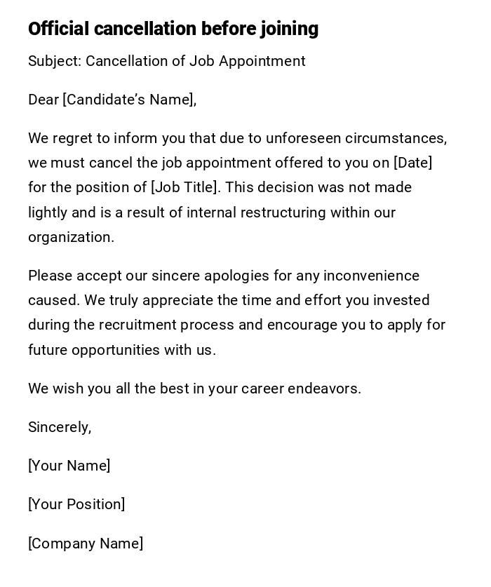 Official cancellation before joining Official cancellation before joining
