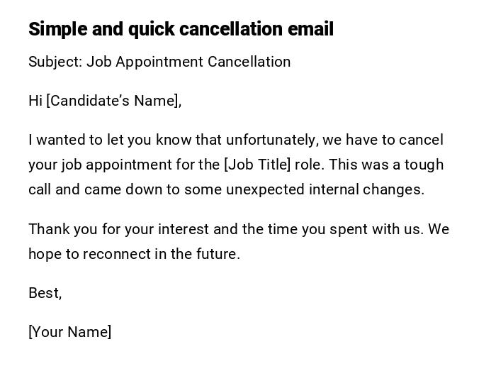 Simple and quick cancellation email Simple and quick cancellation email