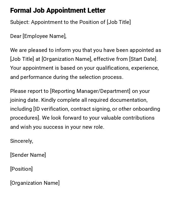 Formal Job Appointment Letter