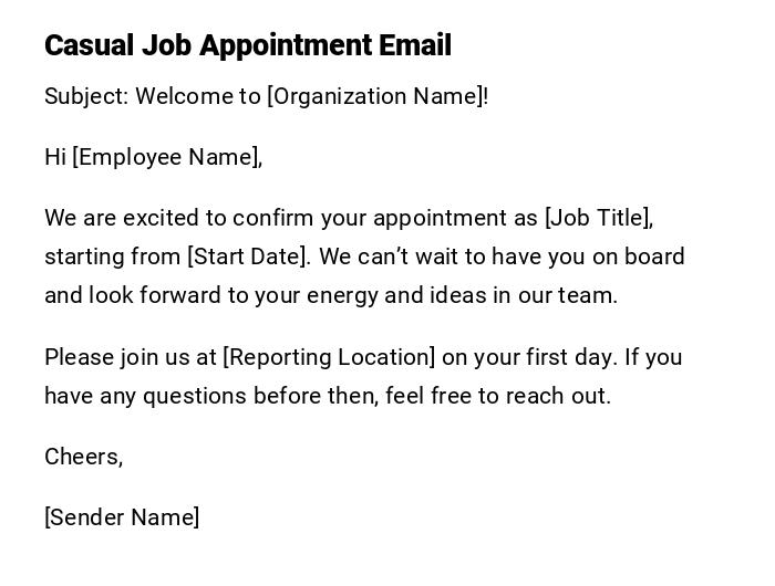 Casual Job Appointment Email