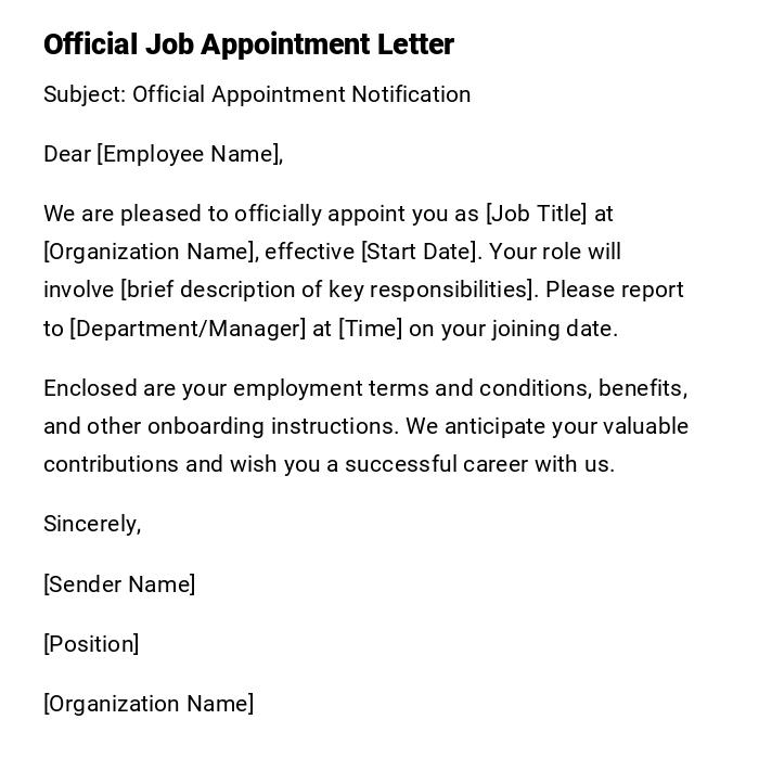 Official Job Appointment Letter
