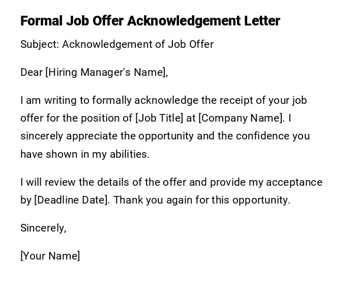 Formal Job Offer Acknowledgement Letter