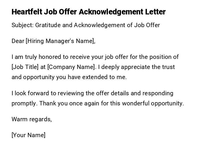 Heartfelt Job Offer Acknowledgement Letter