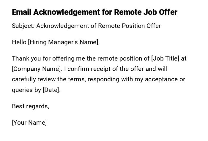 Email Acknowledgement for Remote Job Offer