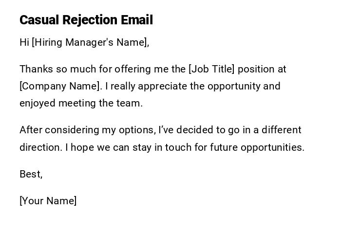 Casual Rejection Email