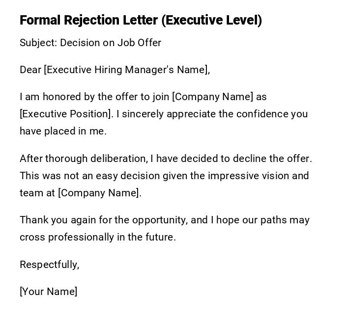 Formal Rejection Letter (Executive Level)