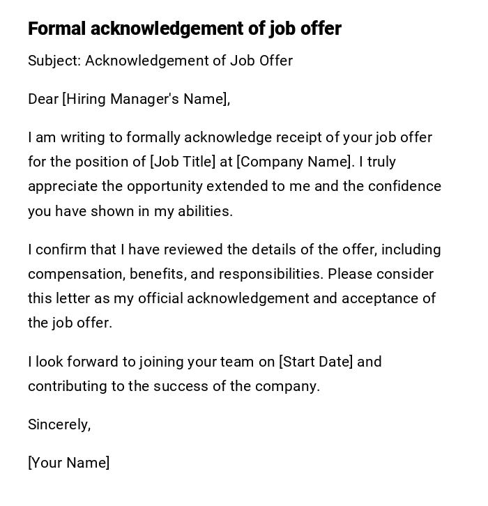 Formal acknowledgement of job offer