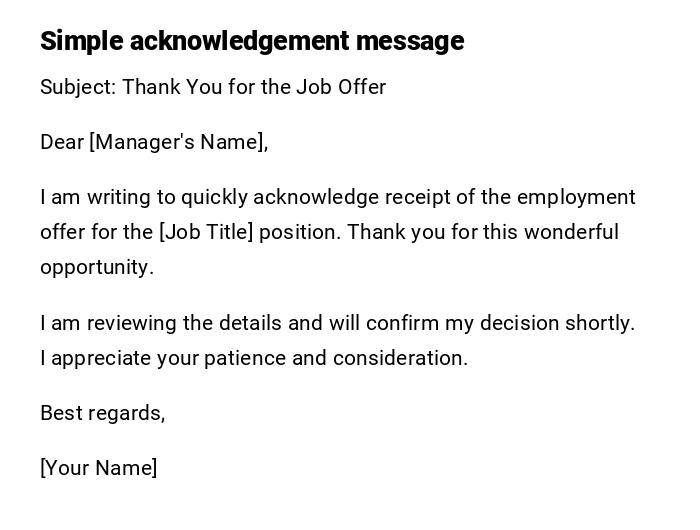 Simple acknowledgement message