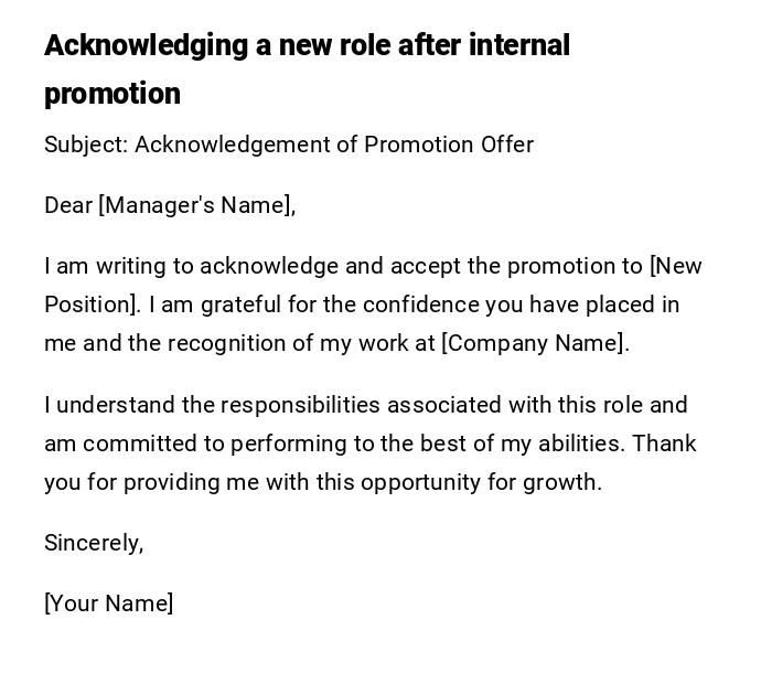 Acknowledging a new role after internal promotion