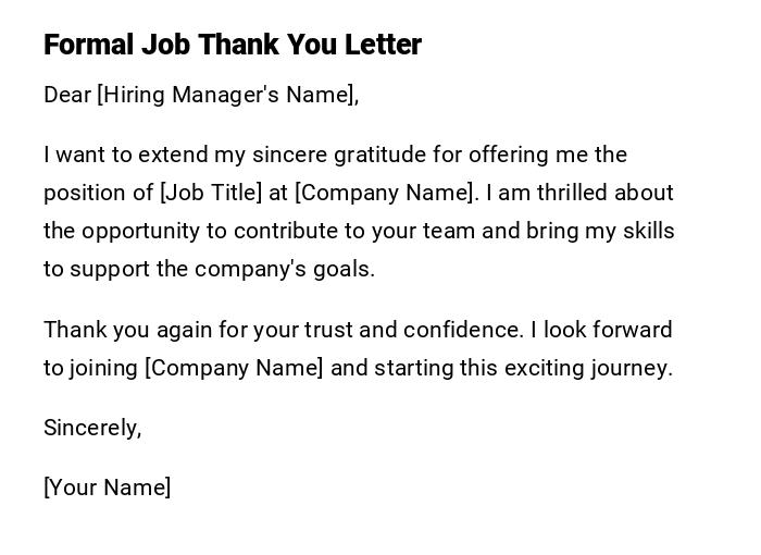 Formal Job Thank You Letter