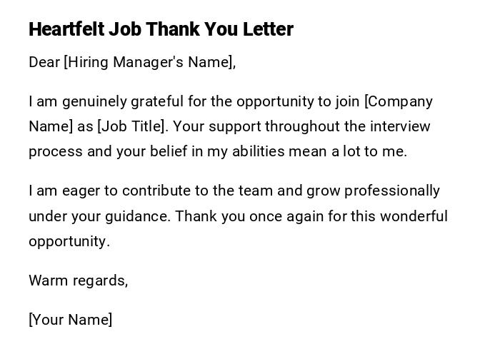 Heartfelt Job Thank You Letter
