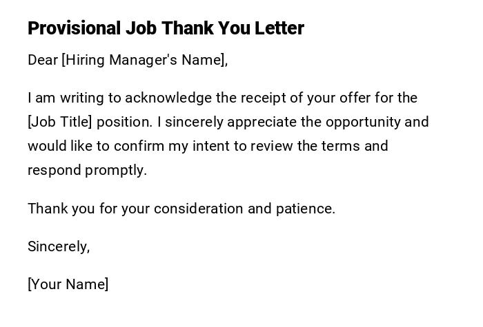 Provisional Job Thank You Letter