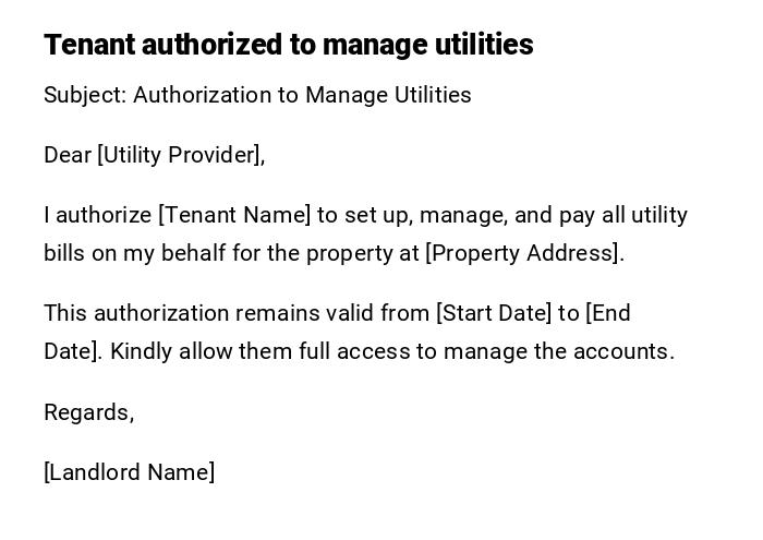 Tenant authorized to manage utilities