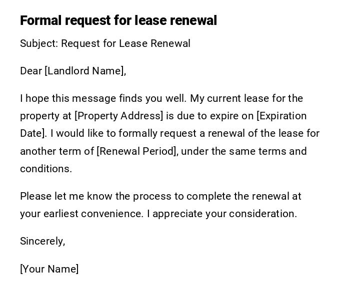 Formal request for lease renewal