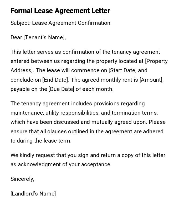 Formal Lease Agreement Letter