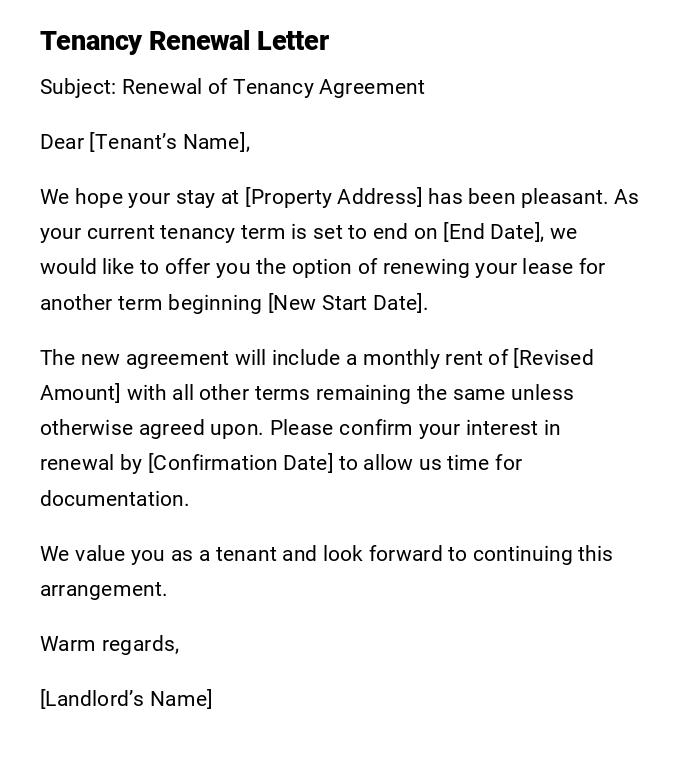 Tenancy Renewal Letter