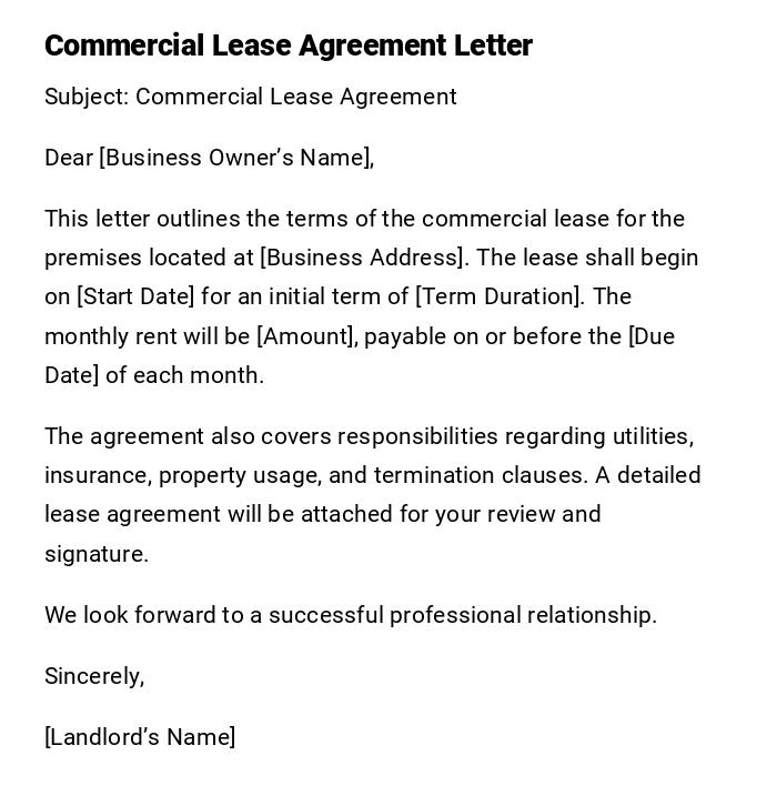 Commercial Lease Agreement Letter