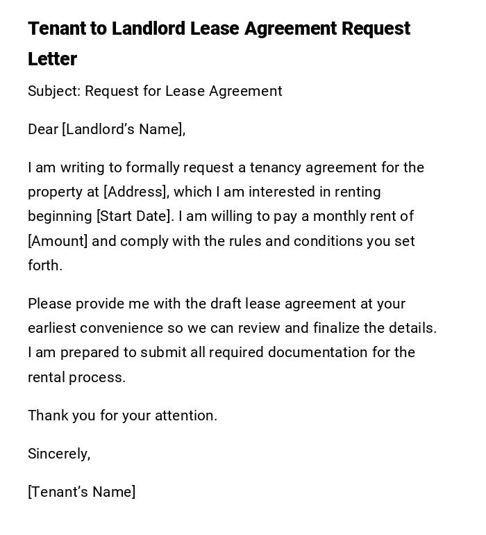 Tenant to Landlord Lease Agreement Request Letter