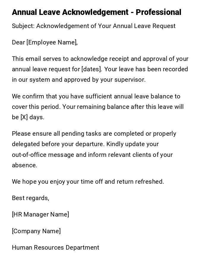 Annual Leave Acknowledgement - Professional