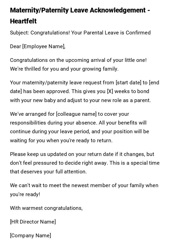 Maternity/Paternity Leave Acknowledgement - Heartfelt