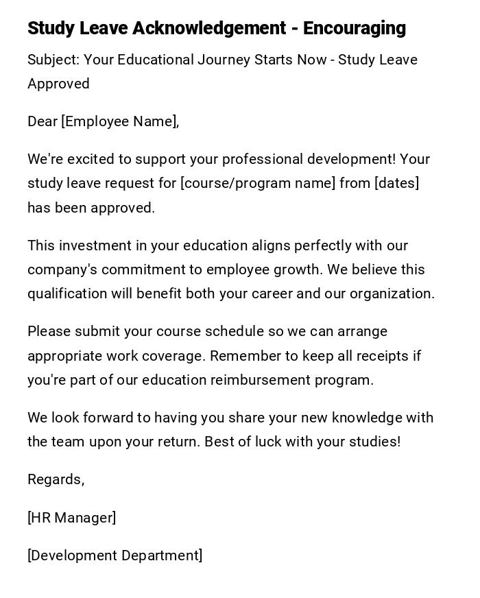 Study Leave Acknowledgement - Encouraging