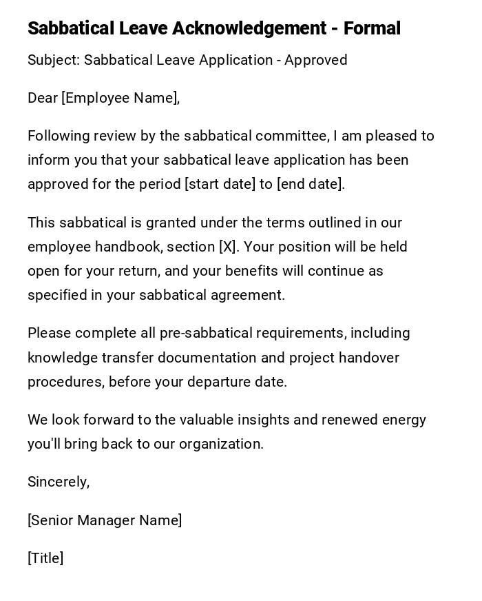 Sabbatical Leave Acknowledgement - Formal