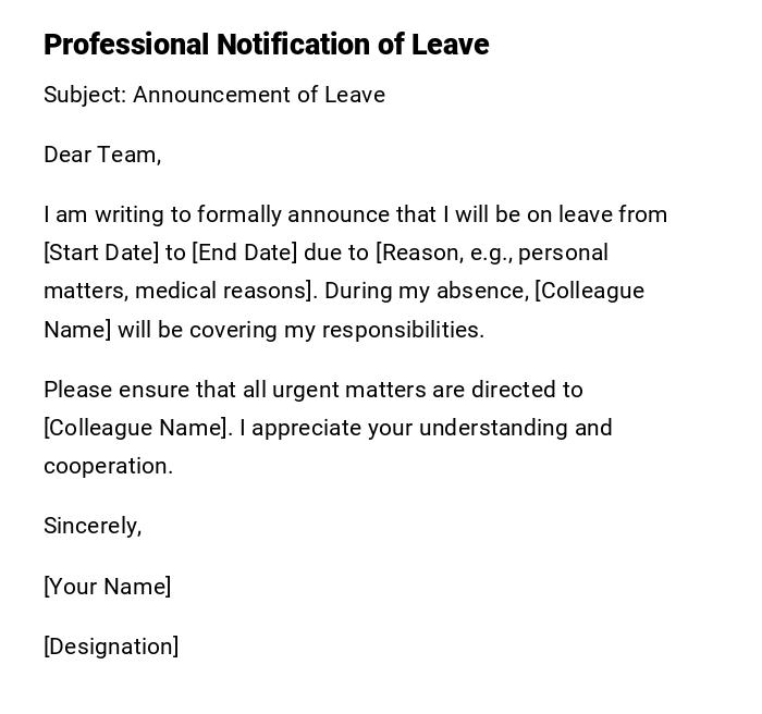 Professional Notification of Leave