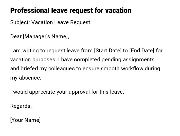 Professional leave request for vacation